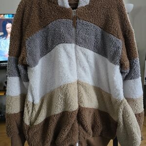Source Unknown Brown and Gray Striped Hoodie